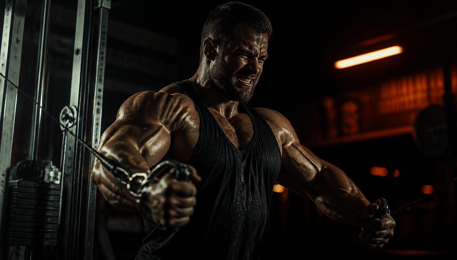 Athlete training on a heavy cable machine